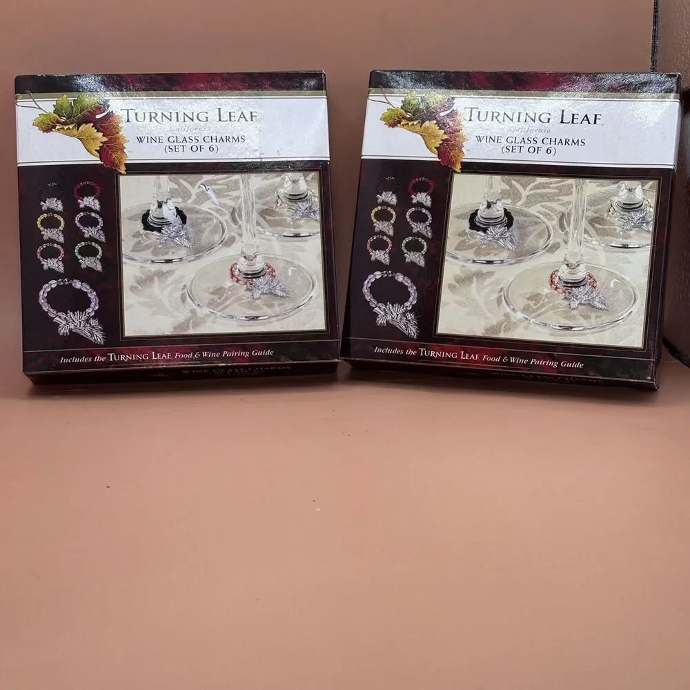 Turning Leaf Wine Glass Charms Set of 6 Beaded Grape Leaf Wine Marker 2002 2 box
